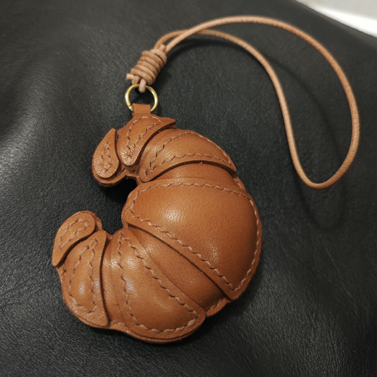 Leather Bag Charm - Croissant Charm - Fun Food Keychain