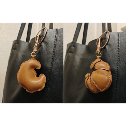 Leather Bag Charm - Croissant Charm - Fun Food Keychain