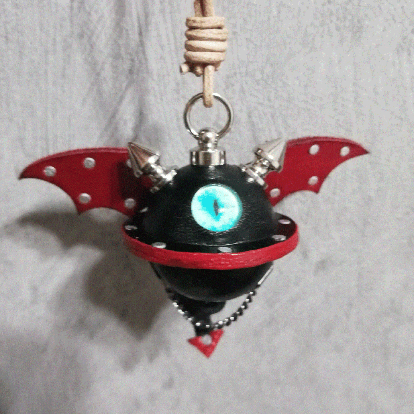 Leather Bag Charm – Fantasy Monster Eye / Demon Bell Keychain - Black