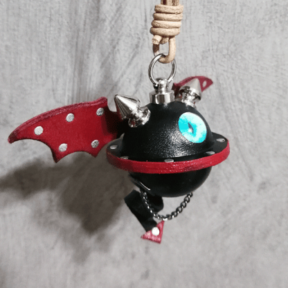 Leather Bag Charm – Fantasy Monster Eye / Demon Bell Keychain - Black