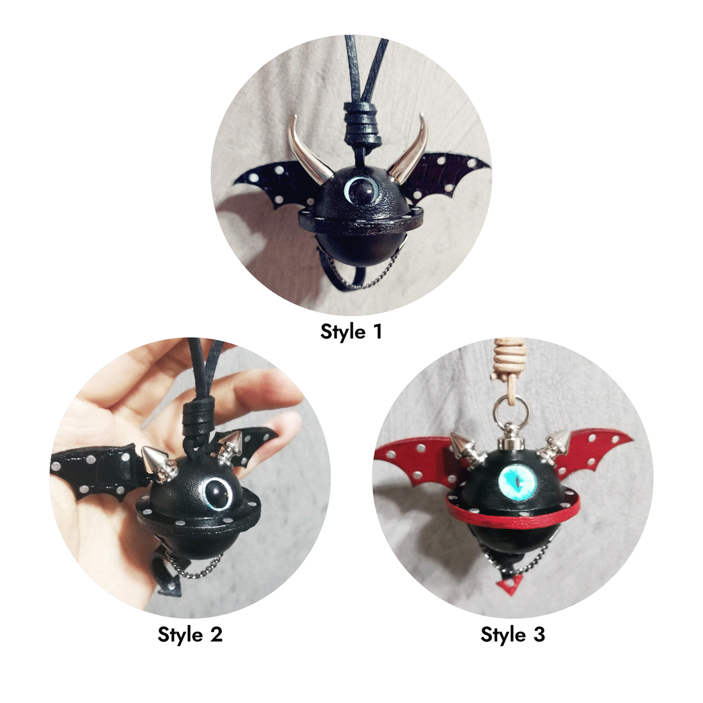 Leather Bag Charm – Fantasy Monster Eye / Demon Bell Keychain - Black