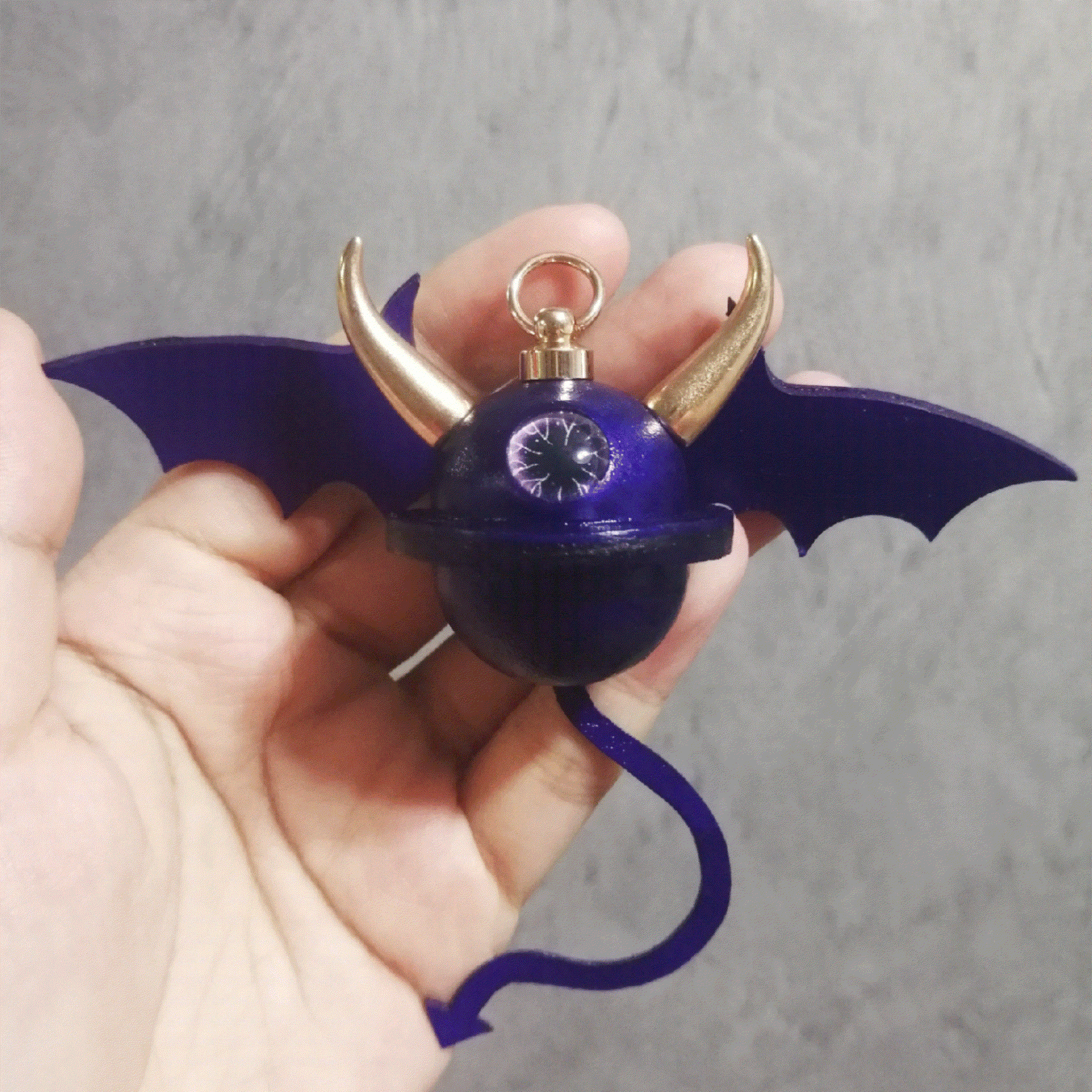 Leather Bag Charm – Fantasy Monster Eye / Demon Bell Keychain - Orange