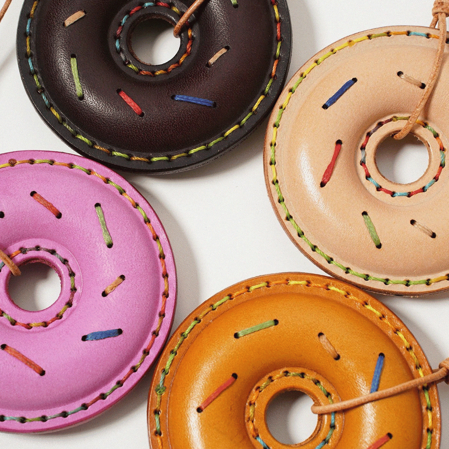 Leather Bag Charm - Doughnut Charm, Fun Food Keychain