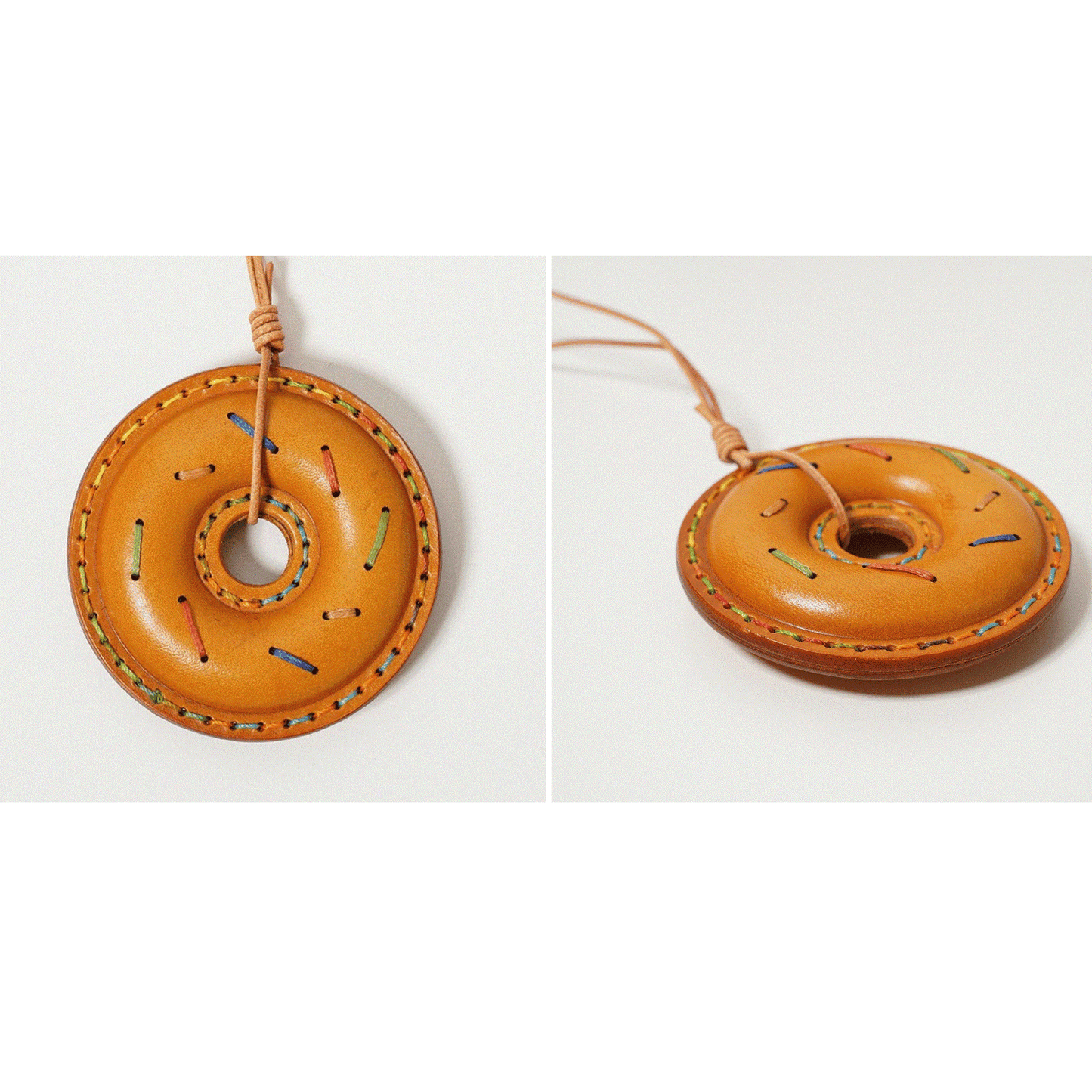 Leather Bag Charm - Doughnut Charm, Fun Food Keychain