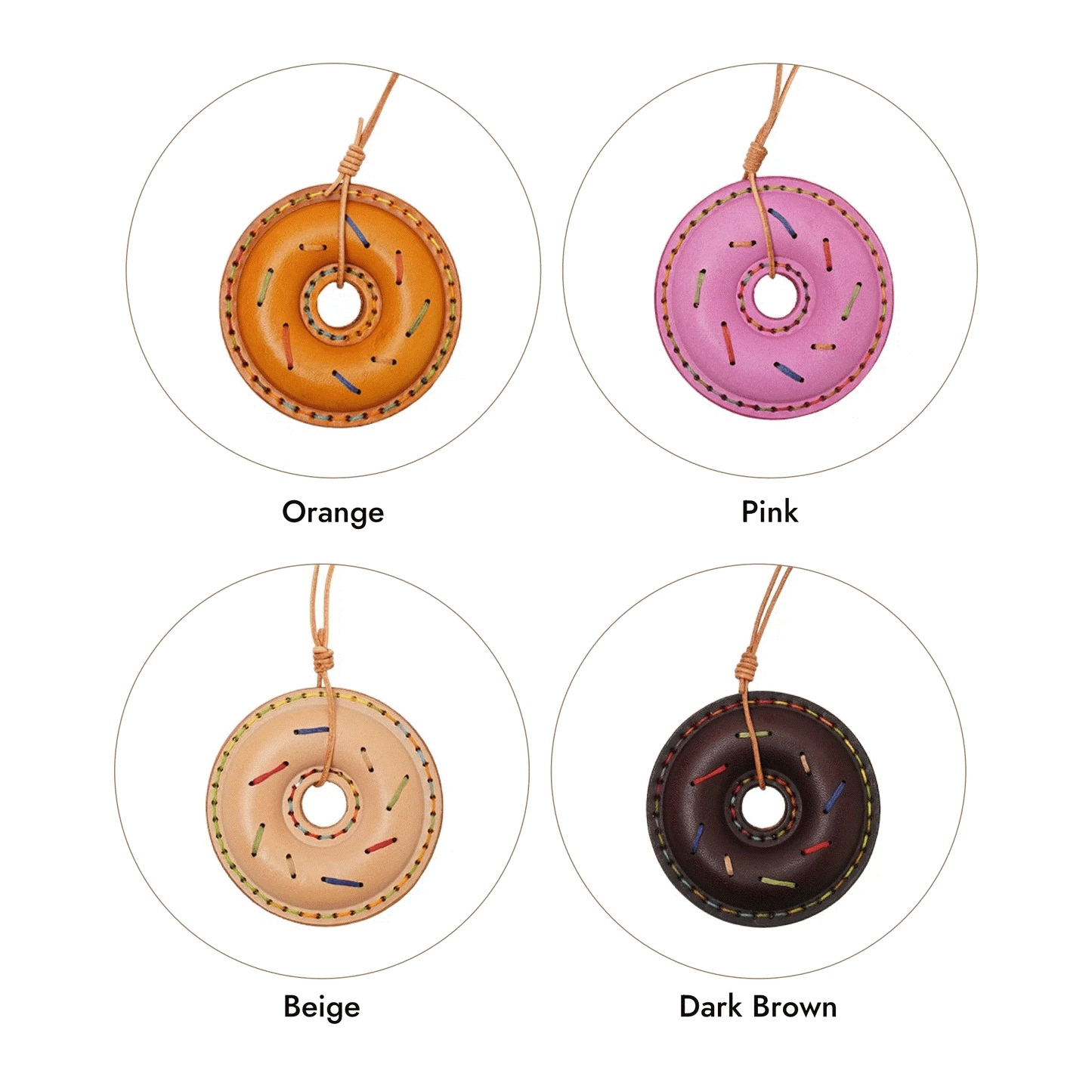 Leather Bag Charm - Doughnut Charm, Fun Food Keychain