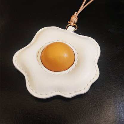 Leather Bag Charm - Fried Egg Keychain Baguette Pendant Fun Food Charm