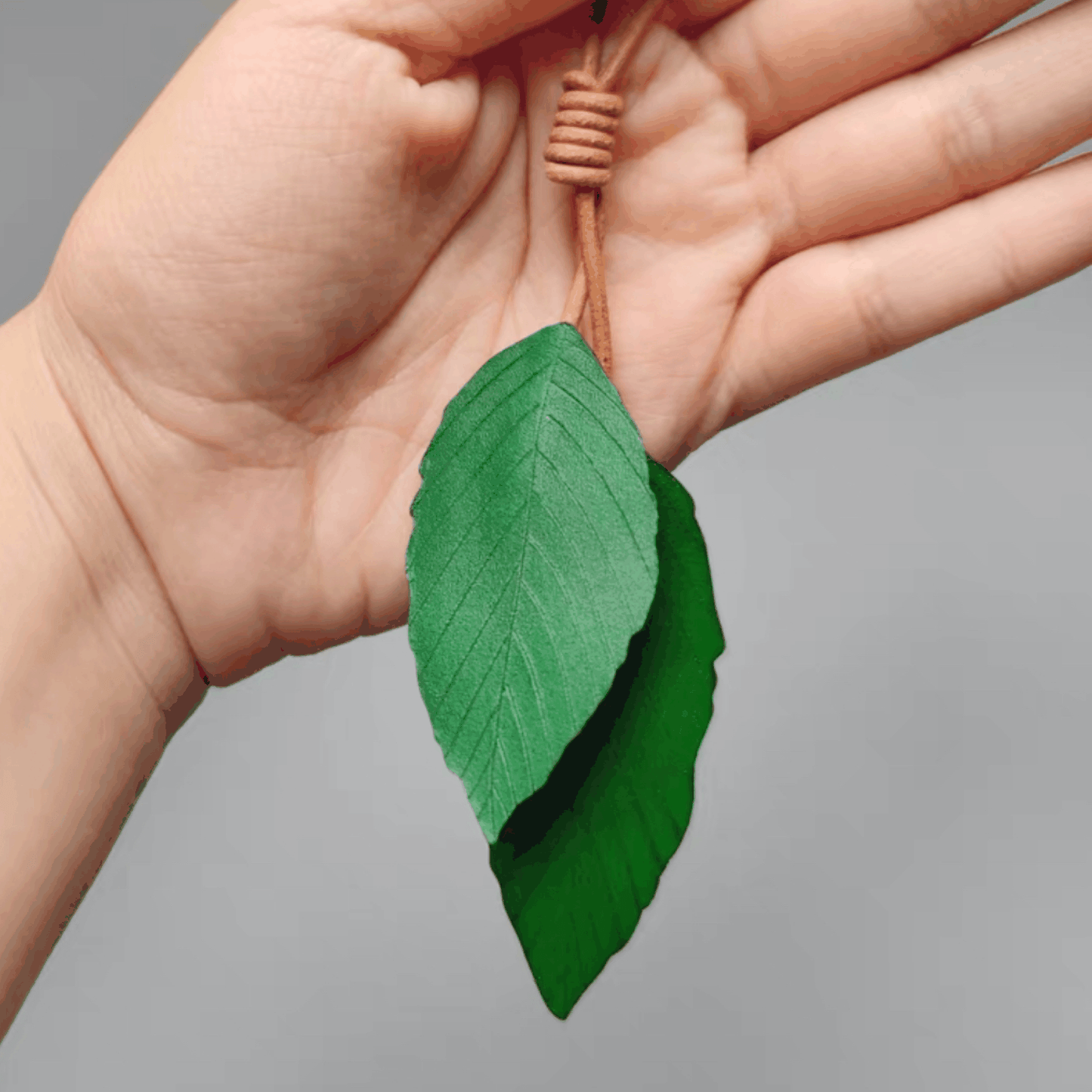 Leather Bag Charm - Green Leaves Pendant, Summer Green Leaf Keychain