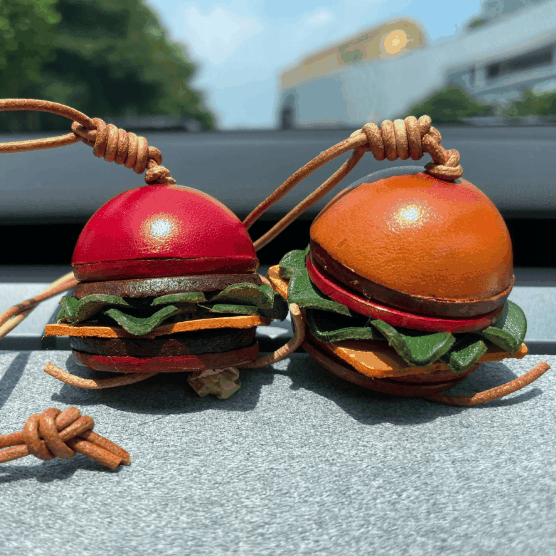 Leather Bag Charm - Handmade Hamburger Charms-Fun Food Keychain