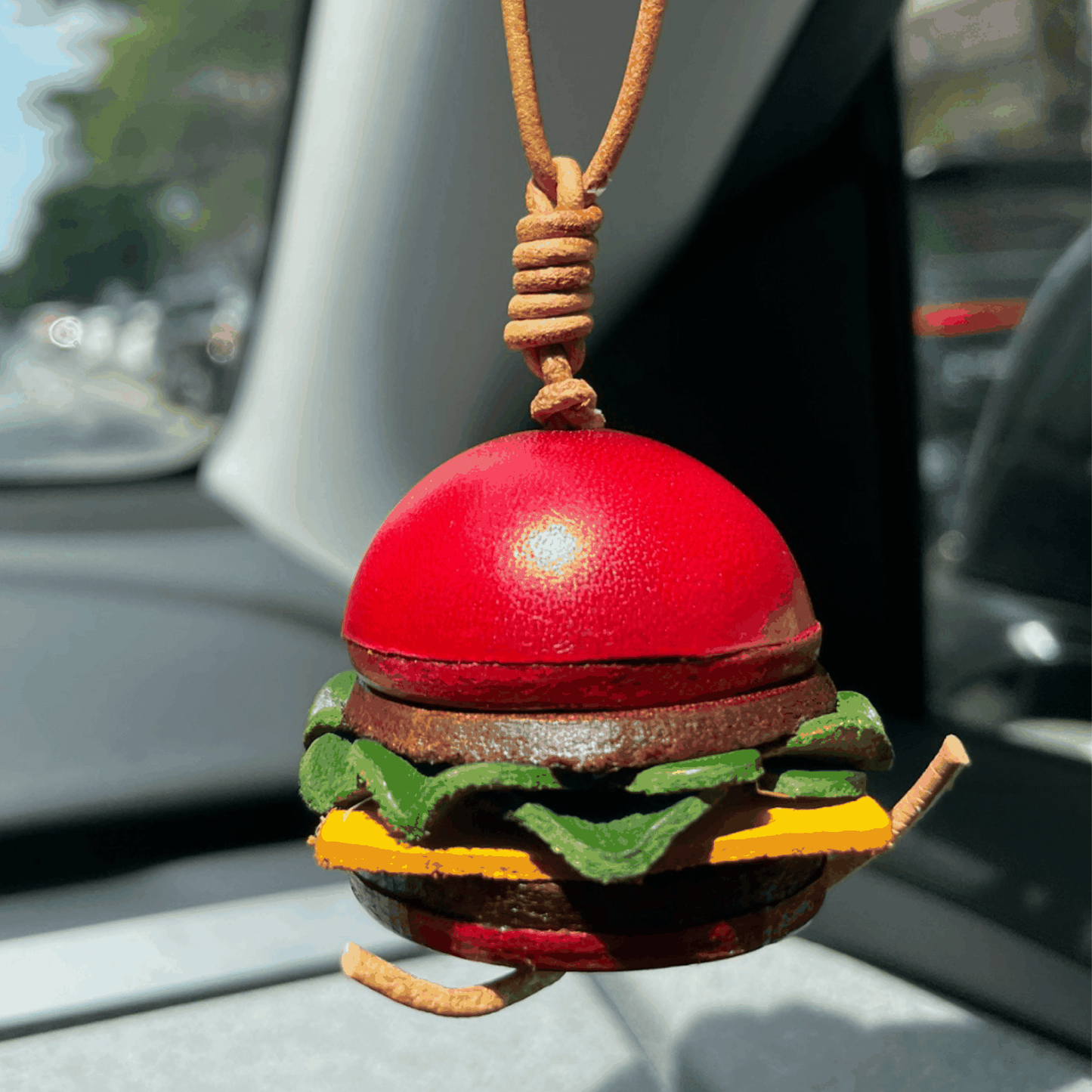 Leather Bag Charm - Handmade Hamburger Charms-Fun Food Keychain