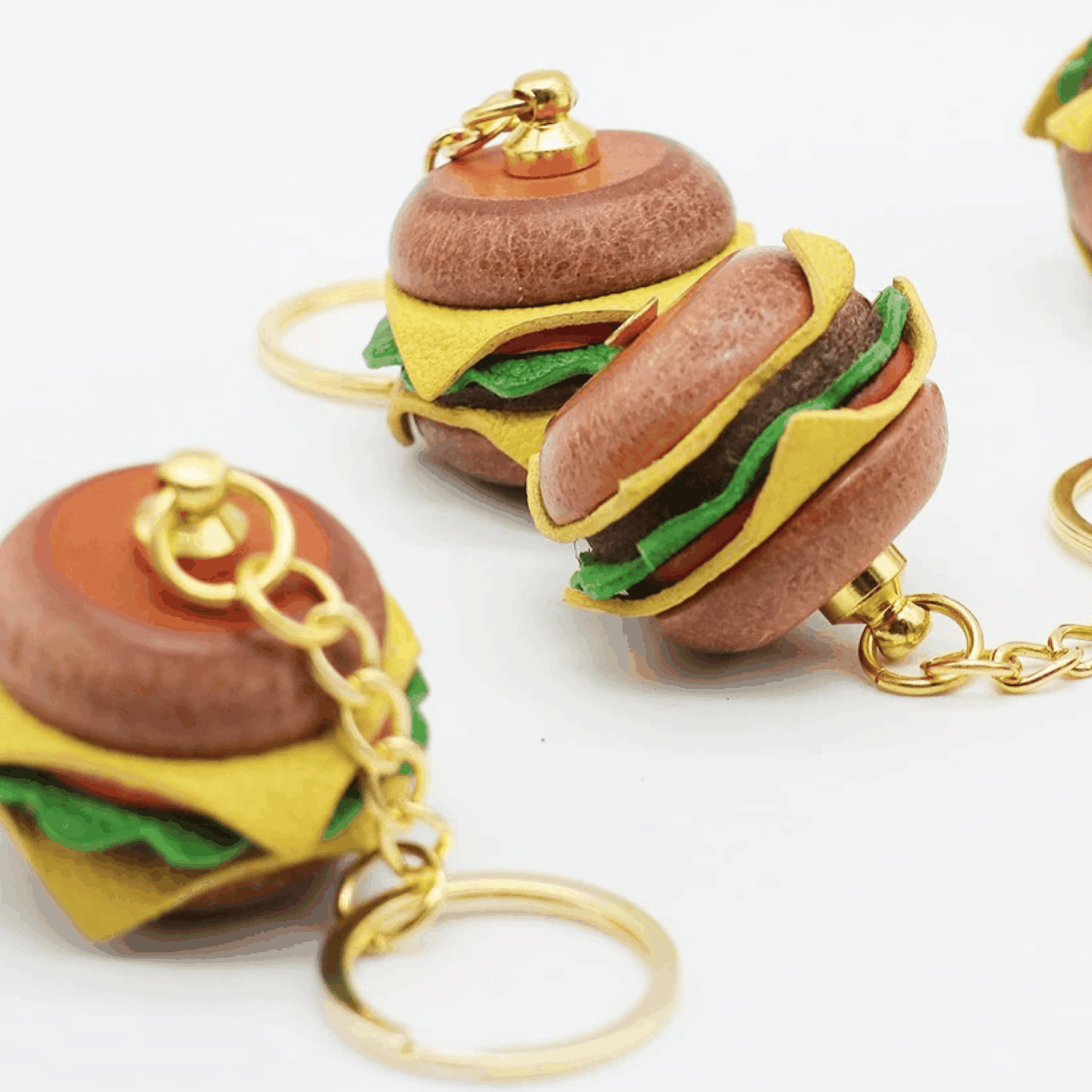 Leather Bag Charm - Unique Hamburger Charms - Fun Food Keychain