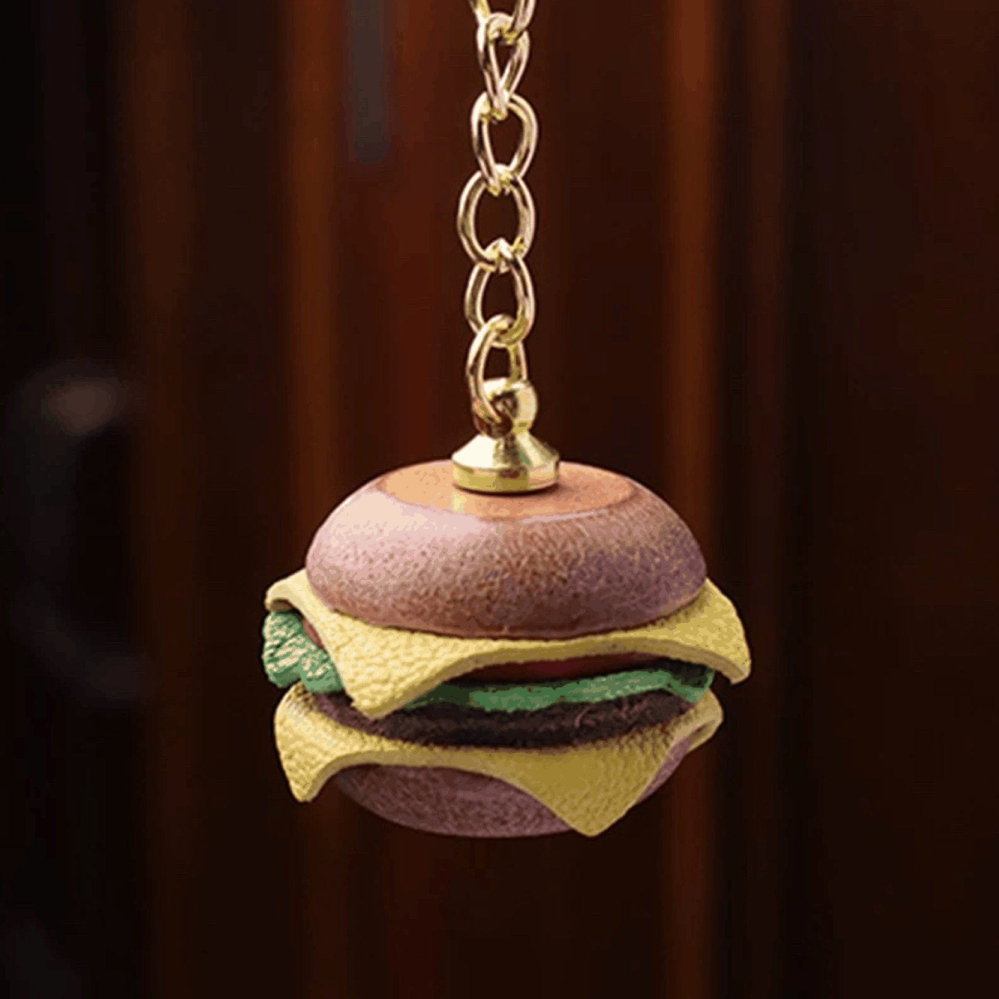 Leather Bag Charm - Unique Hamburger Charms - Fun Food Keychain