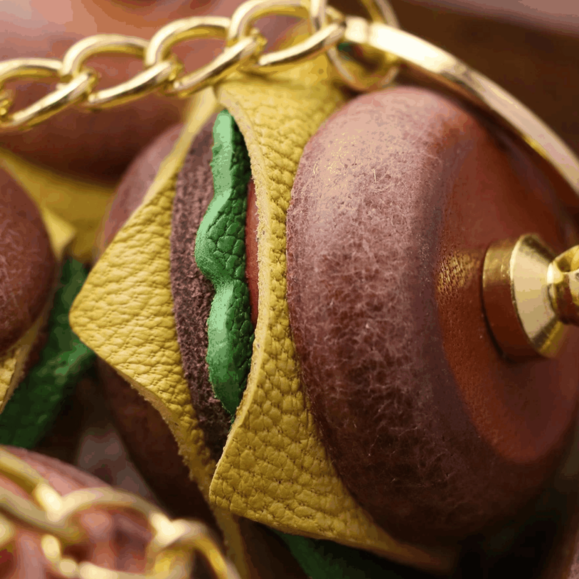 Leather Bag Charm - Unique Hamburger Charms - Fun Food Keychain