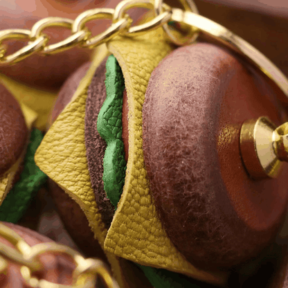 Leather Bag Charm - Unique Hamburger Charms - Fun Food Keychain