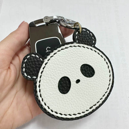 Leather Bag Charm - Panda with Bamboo - Cute Panda keychain