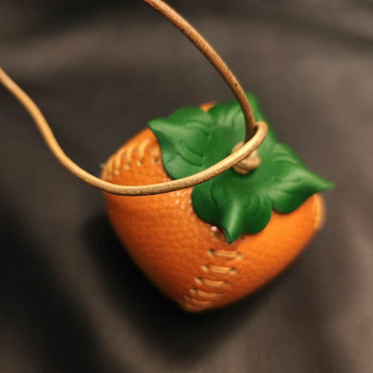 Leather Bag Charm - Handmade Leather Persimmon Keychain | WittyWilding