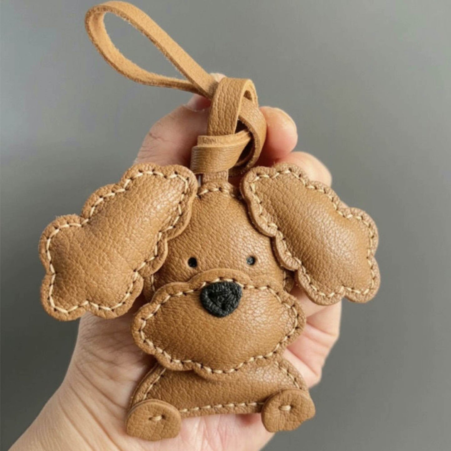 Leather Bag Charm - Cute Leather Puppy Keychain, Poodle Teddy Charm