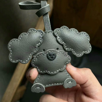 Leather Bag Charm - Cute Leather Puppy Keychain, Poodle Teddy Charm