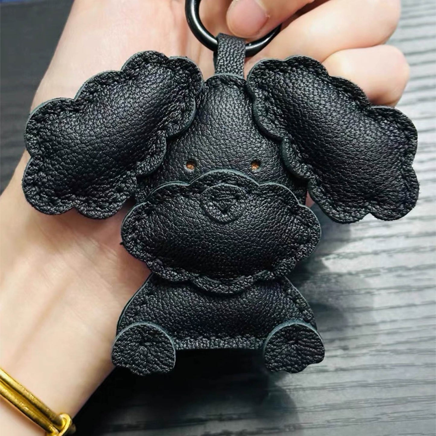 Leather Bag Charm - Cute Leather Puppy Keychain, Poodle Teddy Charm