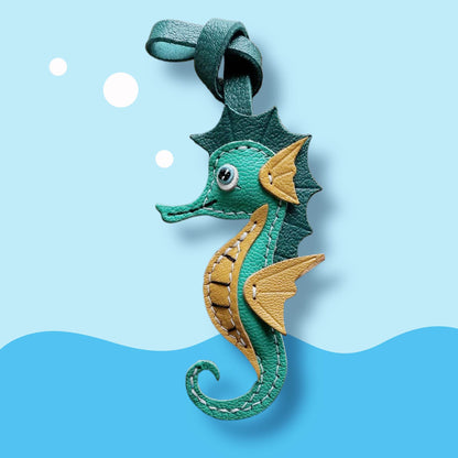 Leather Bag Charm - Seahorse Keychain, Ocean Theme Pendant