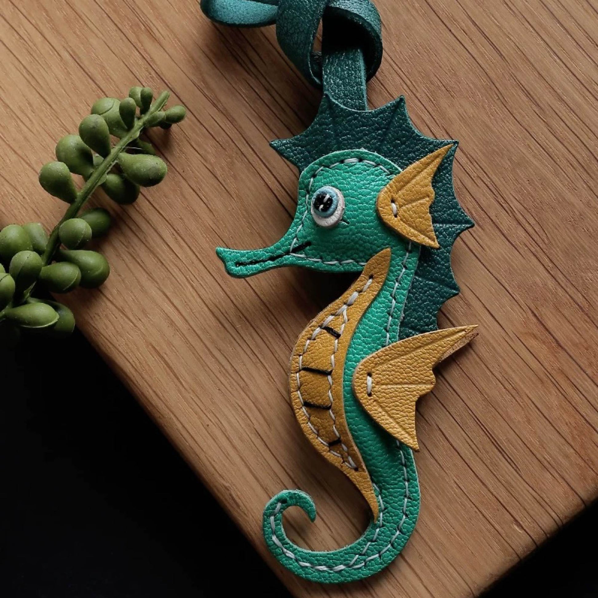 Leather Bag Charm - Seahorse Keychain, Ocean Theme Pendant