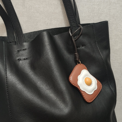 Leather Bag Charm – Toast with Eggs / A Delicious Breakfast Keychain