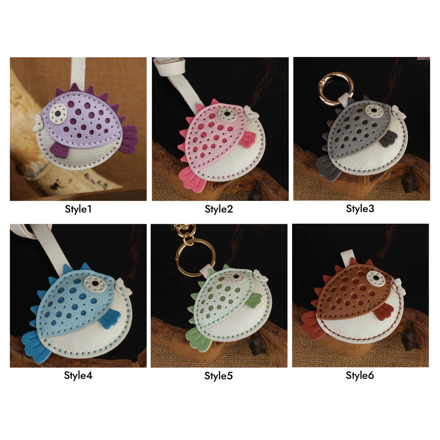 Leather Bag Charm - Customized Fish Bag Charm, Blowfish Keychain