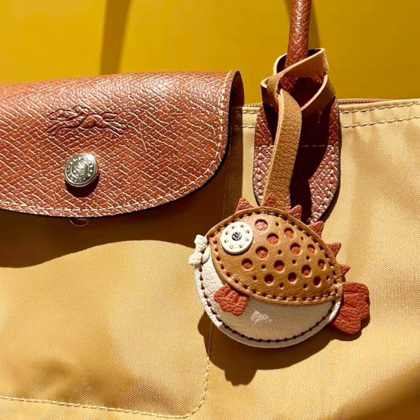 Leather Bag Charm - Customized Fish Bag Charm, Blowfish Keychain