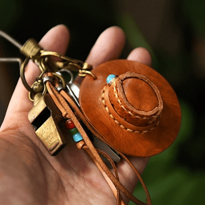 Leather Keychain - Cowboy Hat Bag Charm, 3D Keychain, Cowboy Pendant