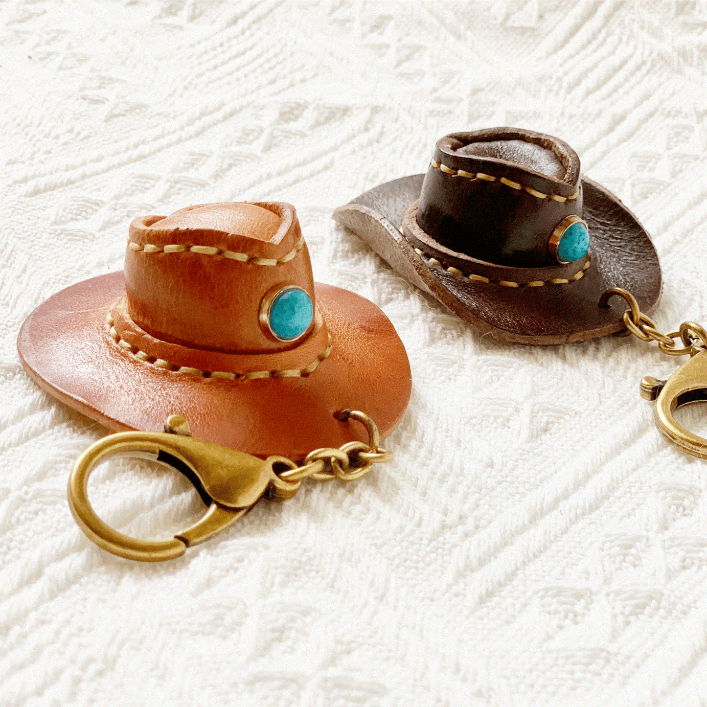 Leather Keychain - Cowboy Hat Bag Charm, 3D Keychain, Cowboy Pendant