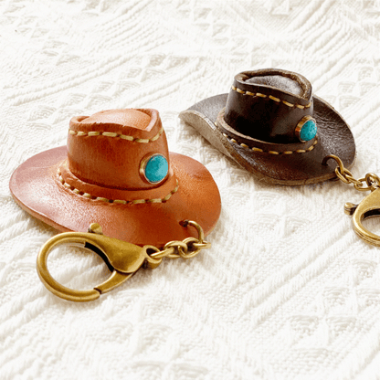 Leather Keychain - Cowboy Hat Bag Charm, 3D Keychain, Cowboy Pendant