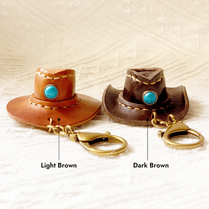 Leather Keychain - Cowboy Hat Bag Charm, 3D Keychain, Cowboy Pendant