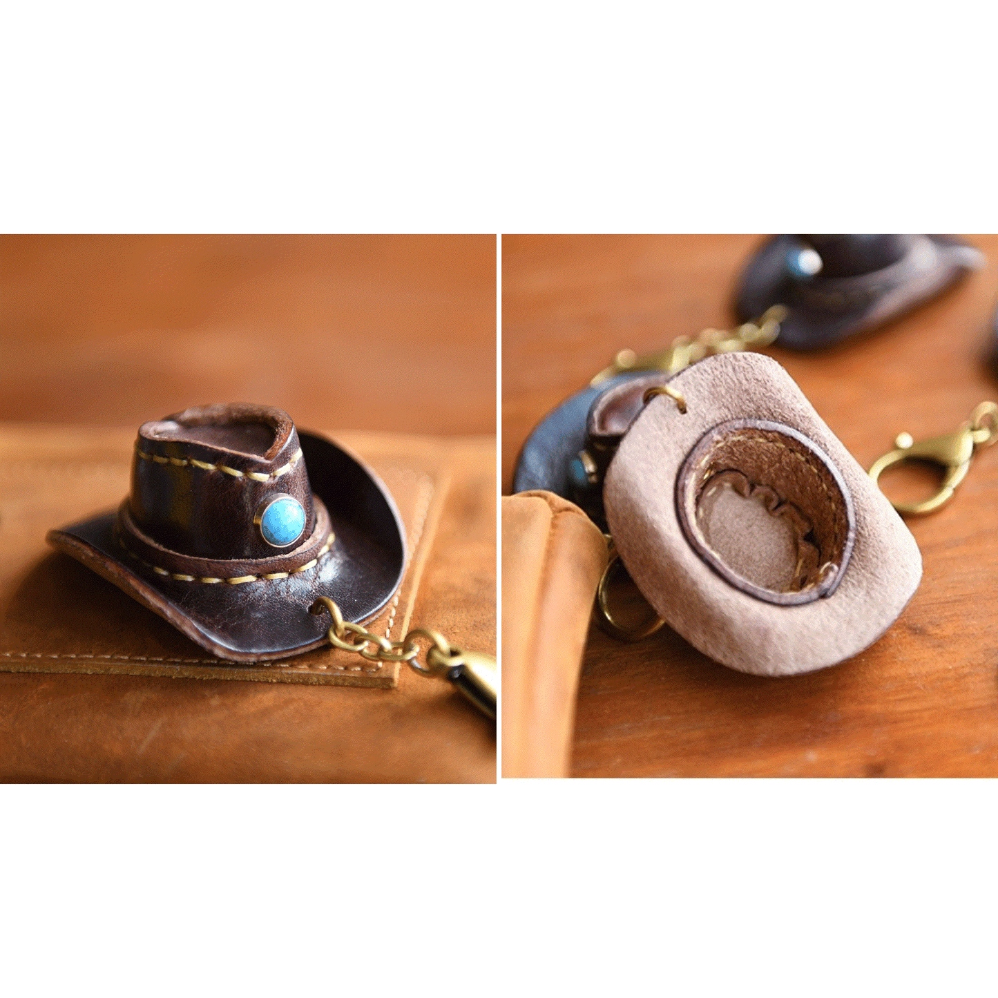 Leather Keychain - Cowboy Hat Bag Charm, 3D Keychain, Cowboy Pendant