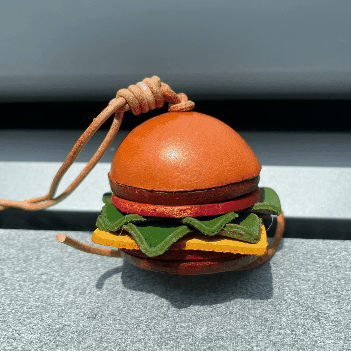 Leather Bag Charm - Handmade Hamburger Charms-Fun Food Keychain