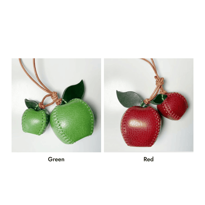 Red and Green Apples - Leather Bag Charm - Christmas Gifts