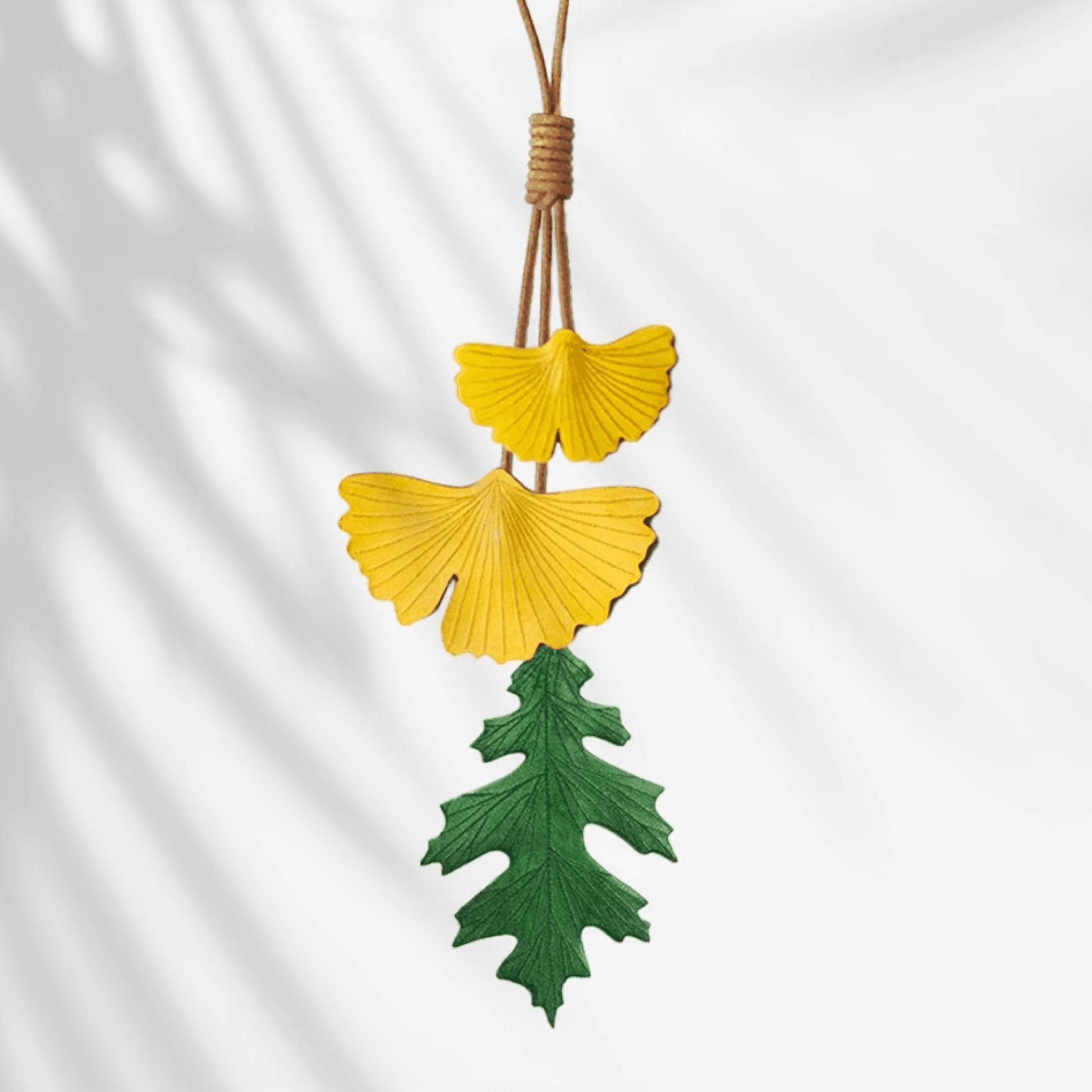 Leather Bag Charm - Inspired by Nature - Ginkgo, Red Maple, Oak Leaves