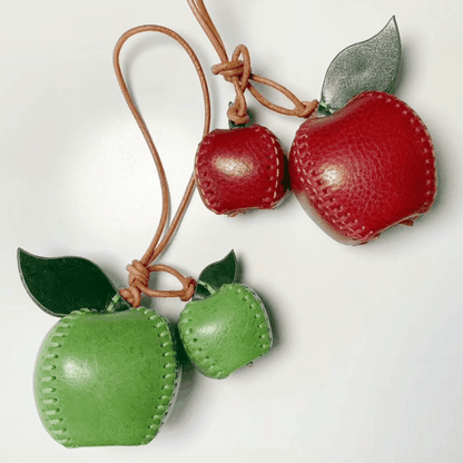 Red and Green Apples - Leather Bag Charm - Christmas Gifts