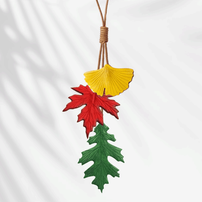 Leather Bag Charm - Inspired by Nature - Ginkgo, Red Maple, Oak Leaves