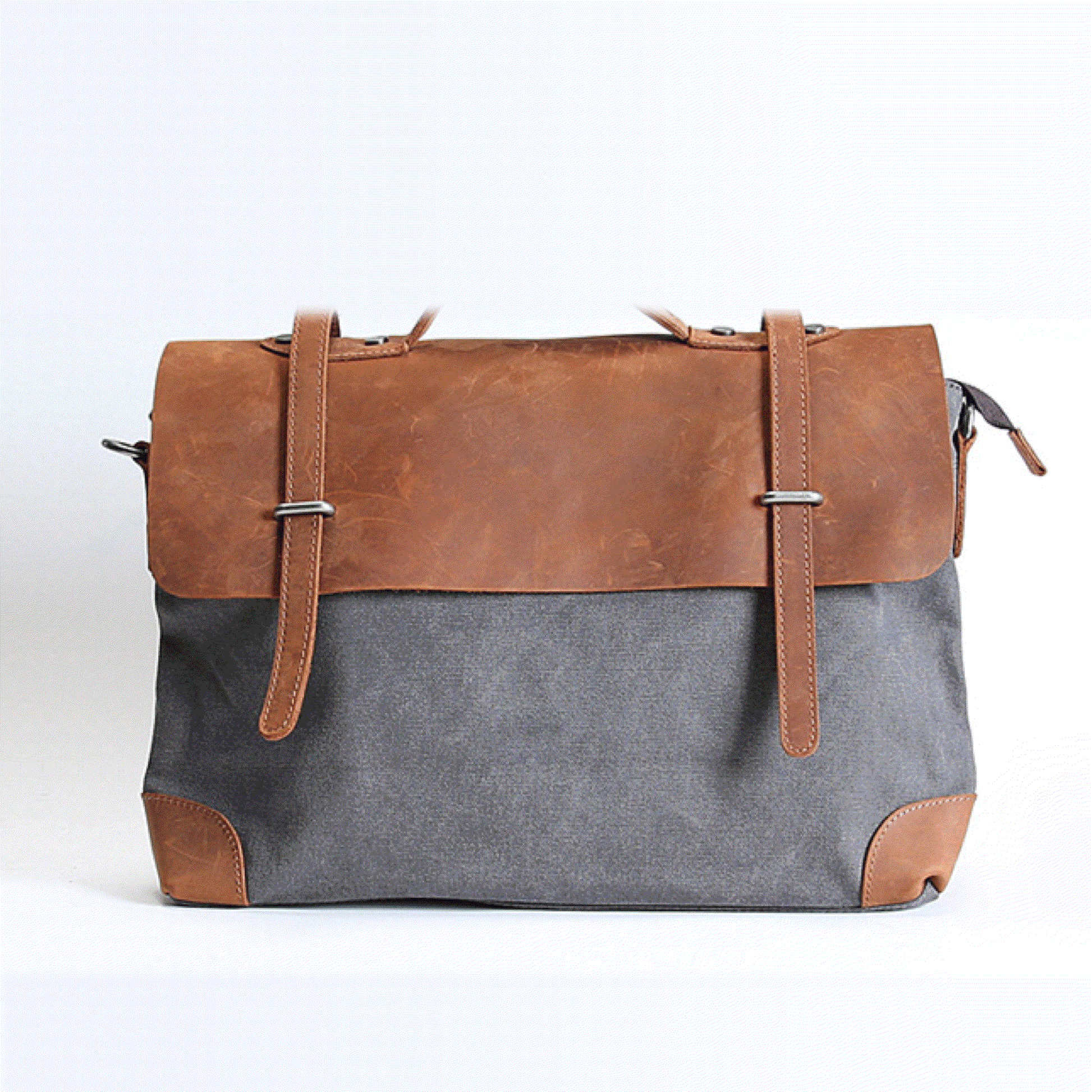 Leather Messenger Bag Crazy Horse Leather Vintage Canvas Crossbody Bag