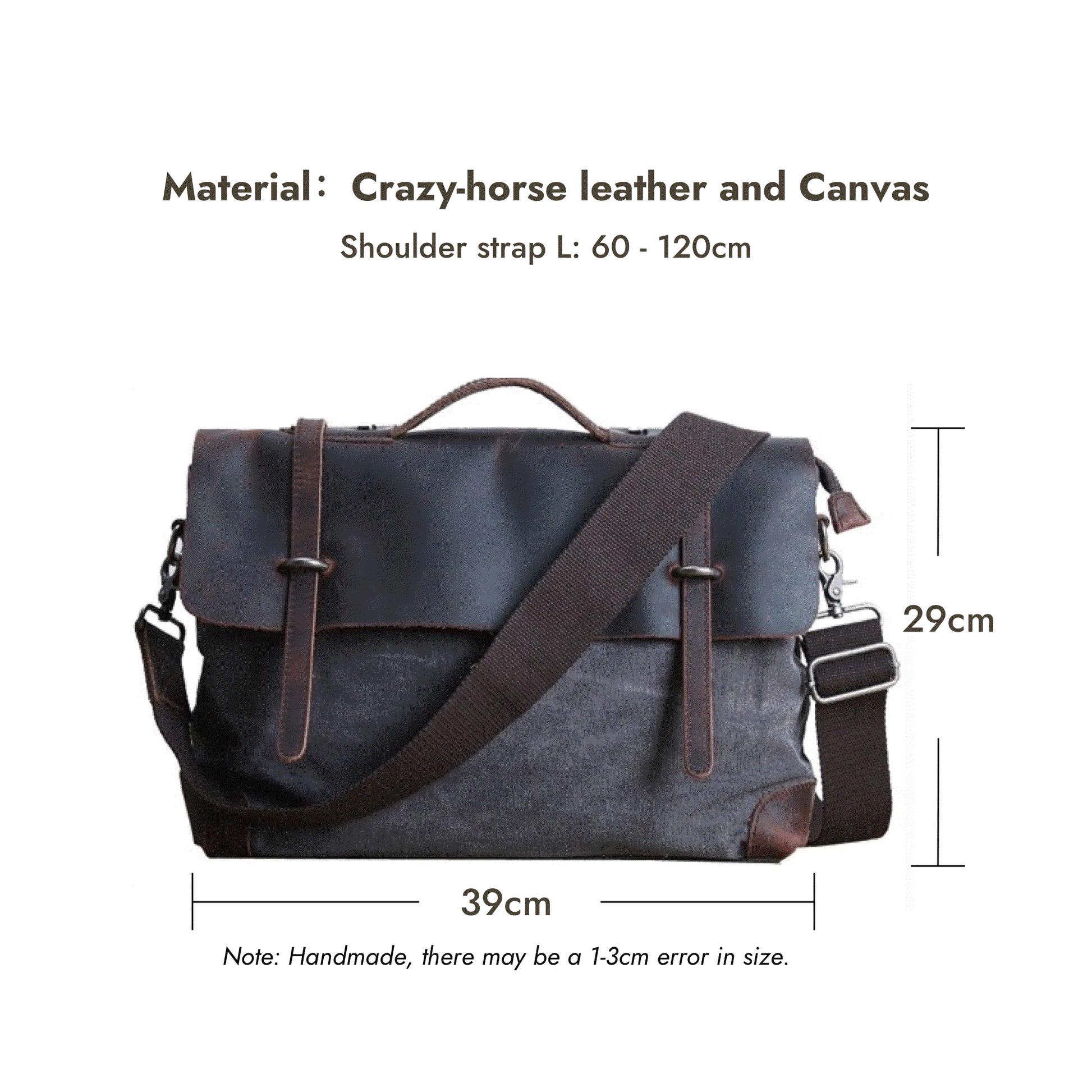 Leather Messenger Bag Crazy Horse Leather Vintage Canvas Crossbody Bag