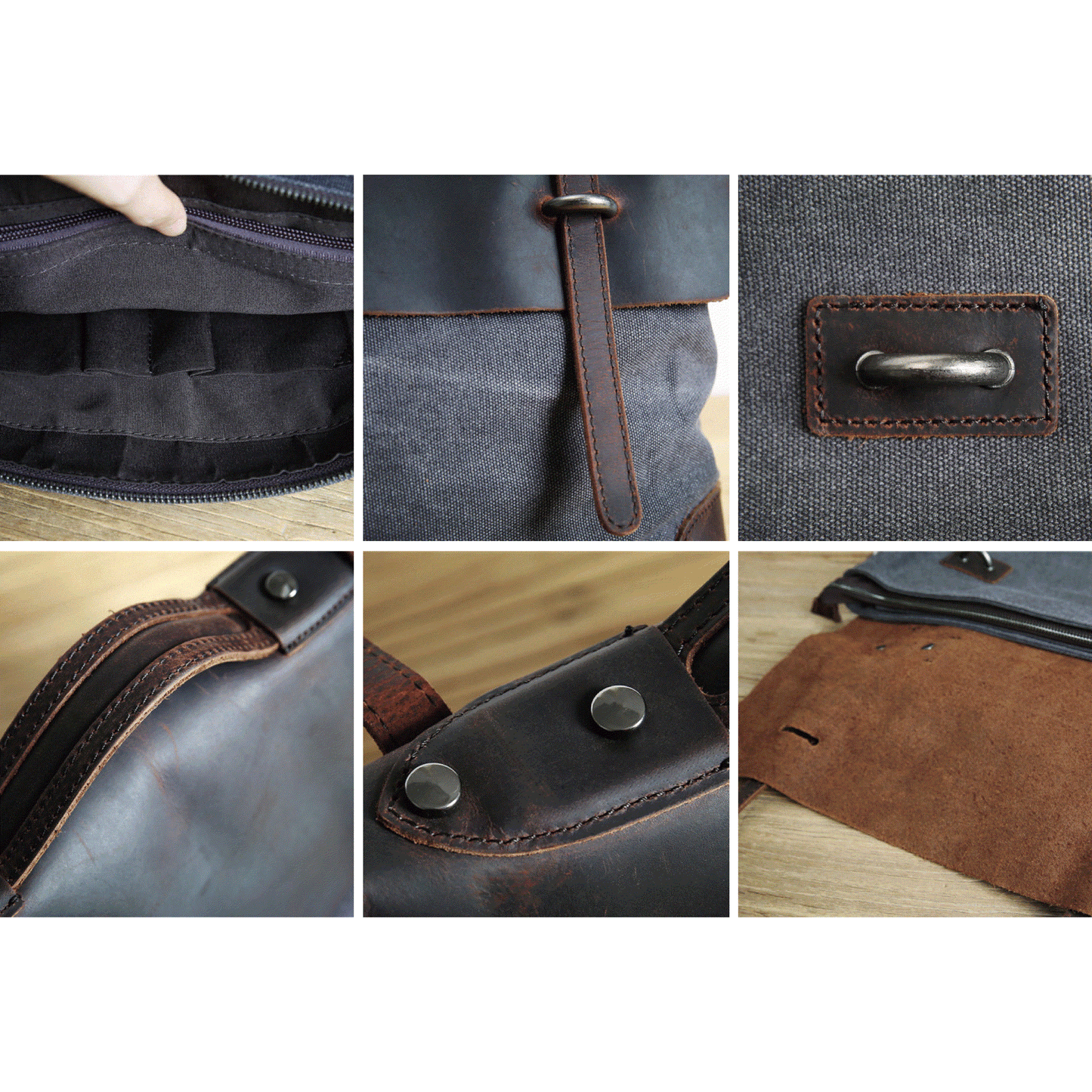 Leather Messenger Bag Crazy Horse Leather Vintage Canvas Crossbody Bag