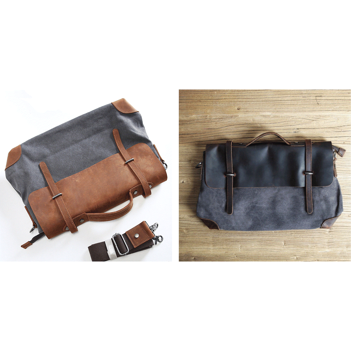 Leather Messenger Bag Crazy Horse Leather Vintage Canvas Crossbody Bag