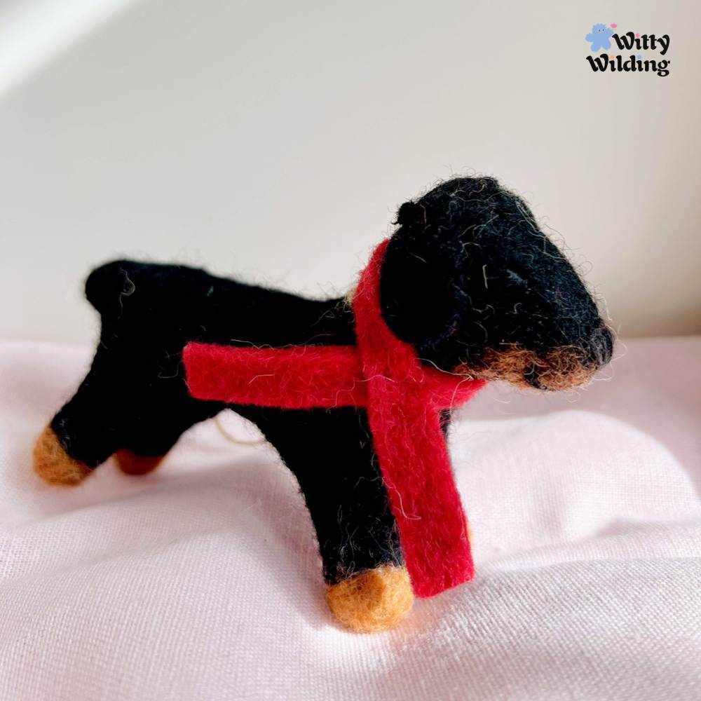 Wool Needle Felting - Black Wiener Dog Bag Charm,Handmade Holiday Gift