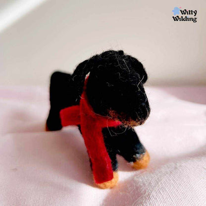 Wool Needle Felting - Black Wiener Dog Bag Charm,Handmade Holiday Gift