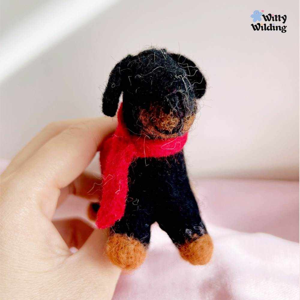 Wool Needle Felting - Black Wiener Dog Bag Charm,Handmade Holiday Gift