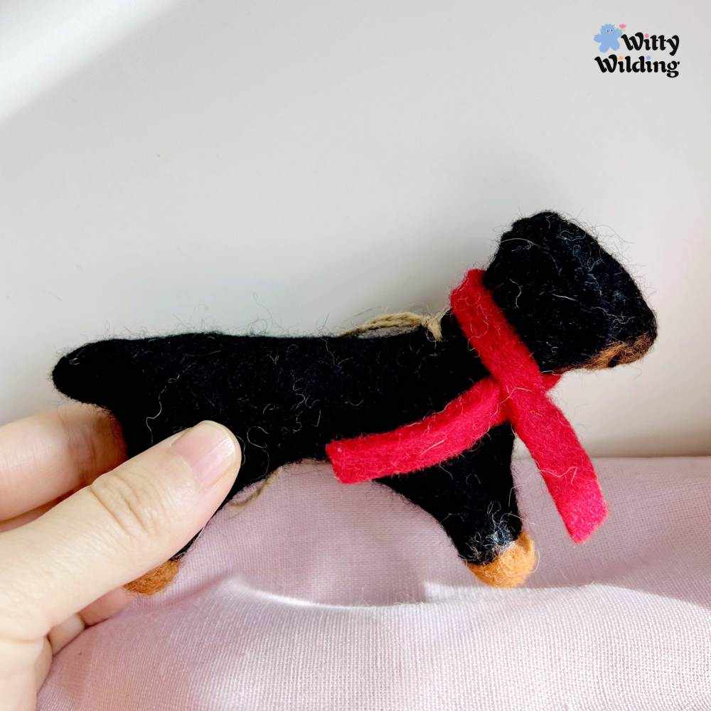 Wool Needle Felting - Black Wiener Dog Bag Charm,Handmade Holiday Gift