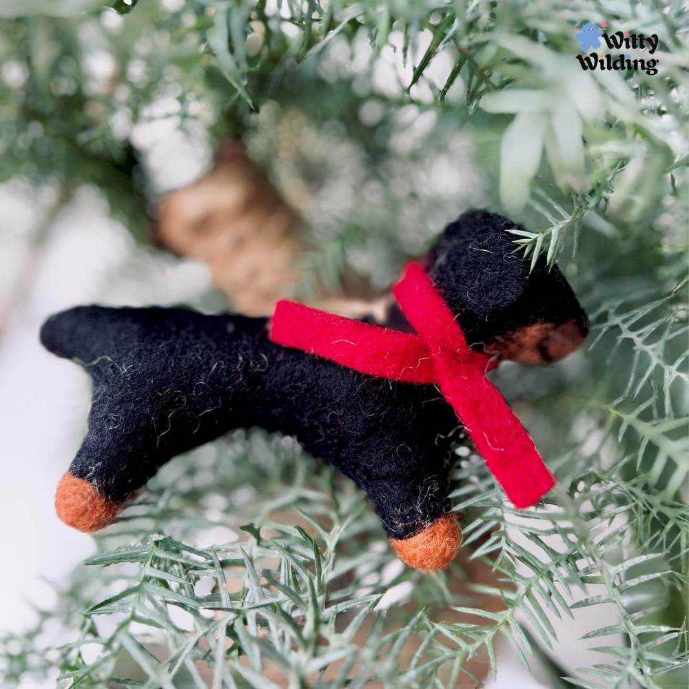 Wool Needle Felting - Black Wiener Dog Bag Charm,Handmade Holiday Gift