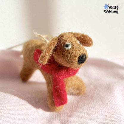 Wool Needle Felting - Handmade Brown Dachshund Charm,Christmas gift