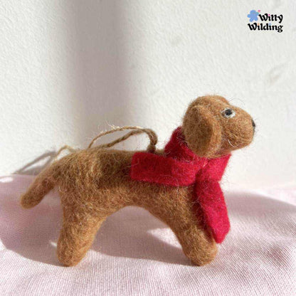 Wool Needle Felting - Handmade Brown Dachshund Charm,Christmas gift