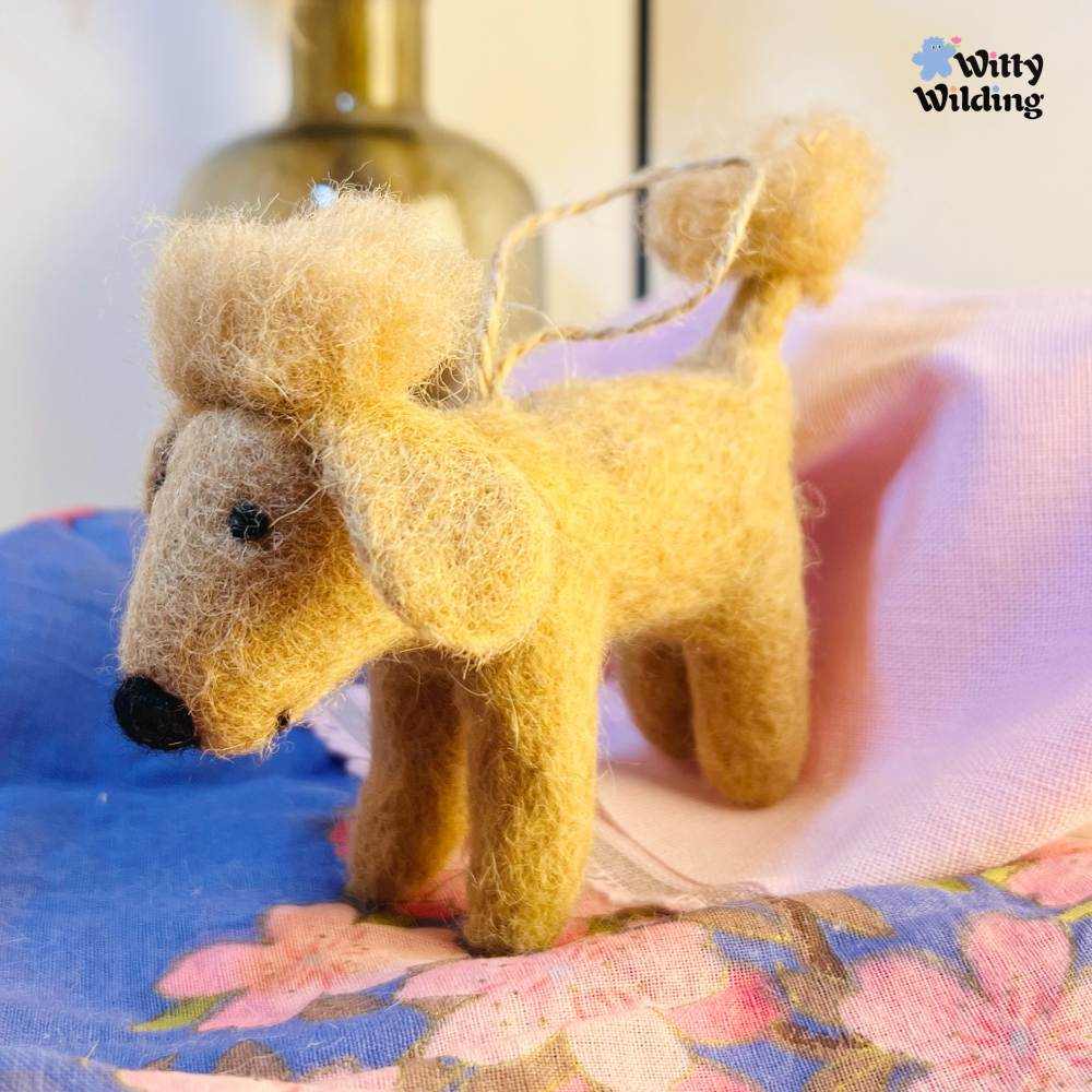 Wool Needle Felting - Handmade Brown Poodle Charm, Christmas Ornament