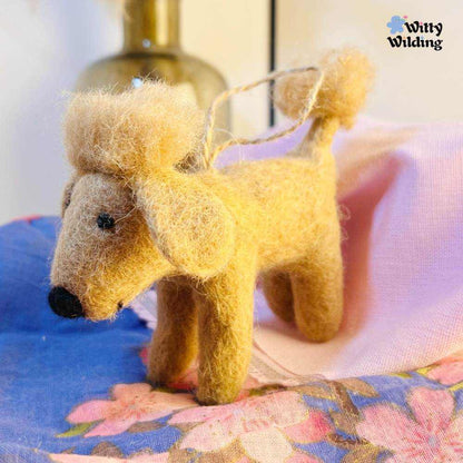 Wool Needle Felting - Handmade Brown Poodle Charm, Christmas Ornament